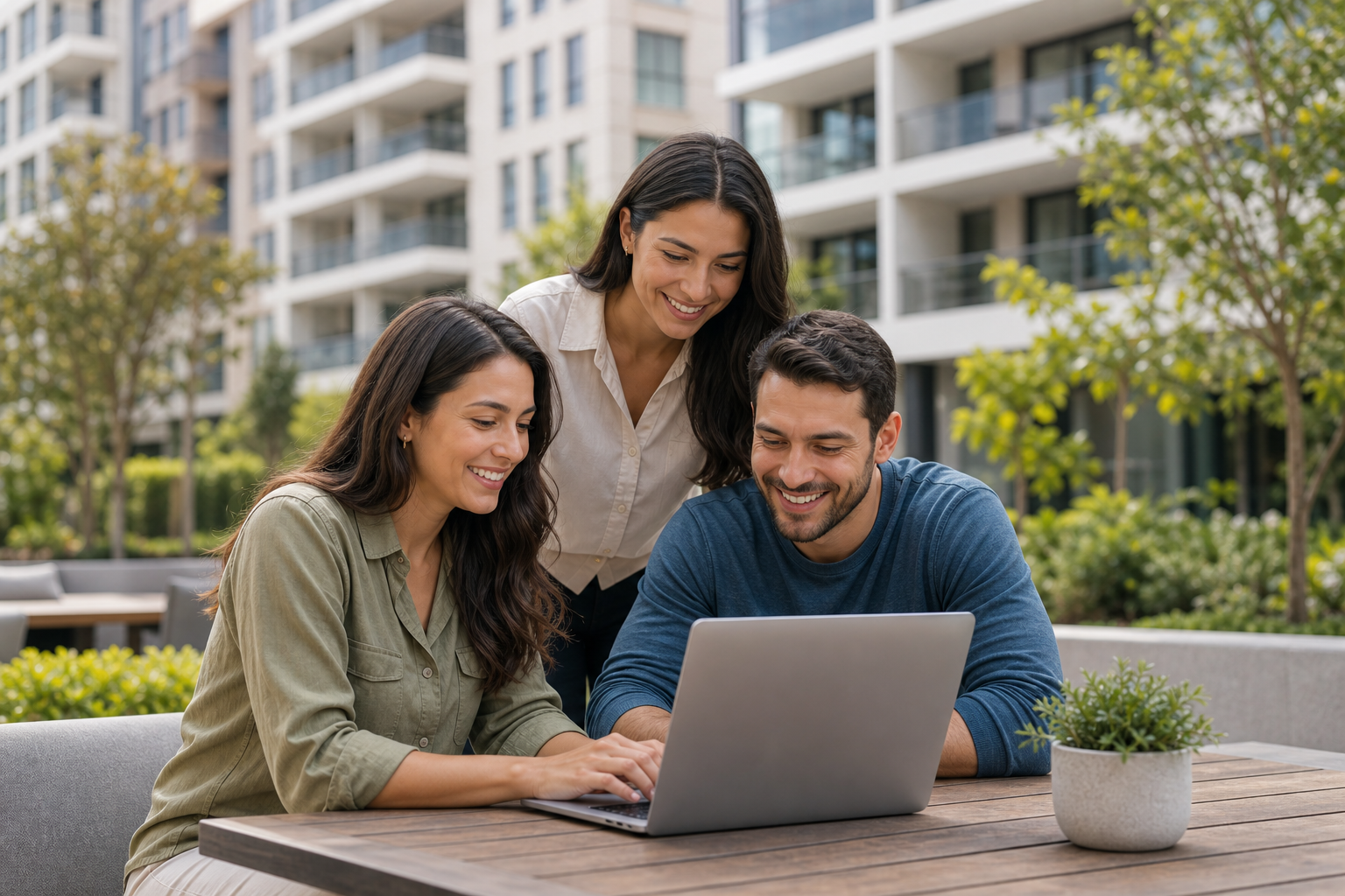 Equipo de administración revisando Liveen Empresas en una comunidad residencial